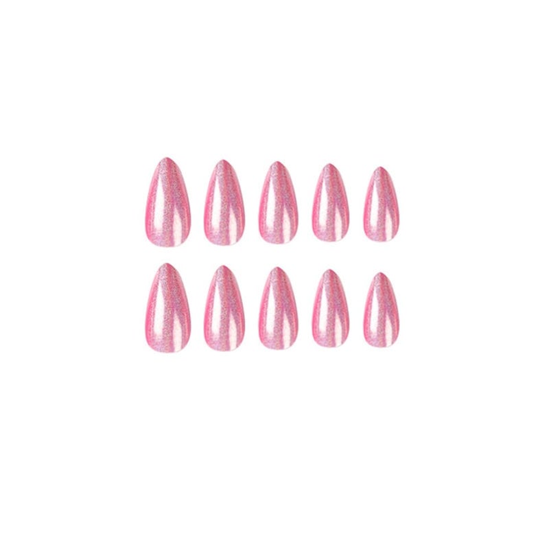 CTTHNBD Press on Nails Almond - Medium Fake Nails with Chrome Colorful Design - Pink False Nails Press ons - for Women 24 Pcs - Image 5
